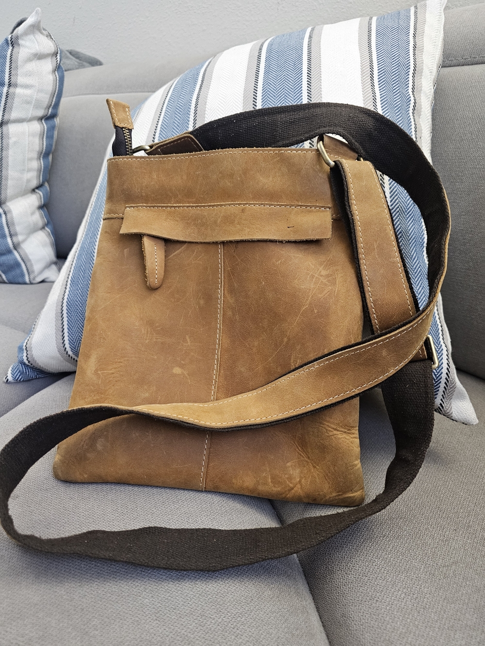 Brown Leather Messenger Bag with Adjustable Brown Strap